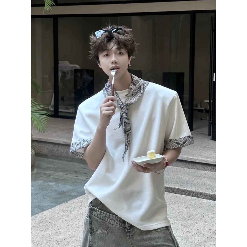 Áo thun Stee Cổ tròn PYTEE mix khăn cổ ICVCVNI Unisex Menwear Cotton