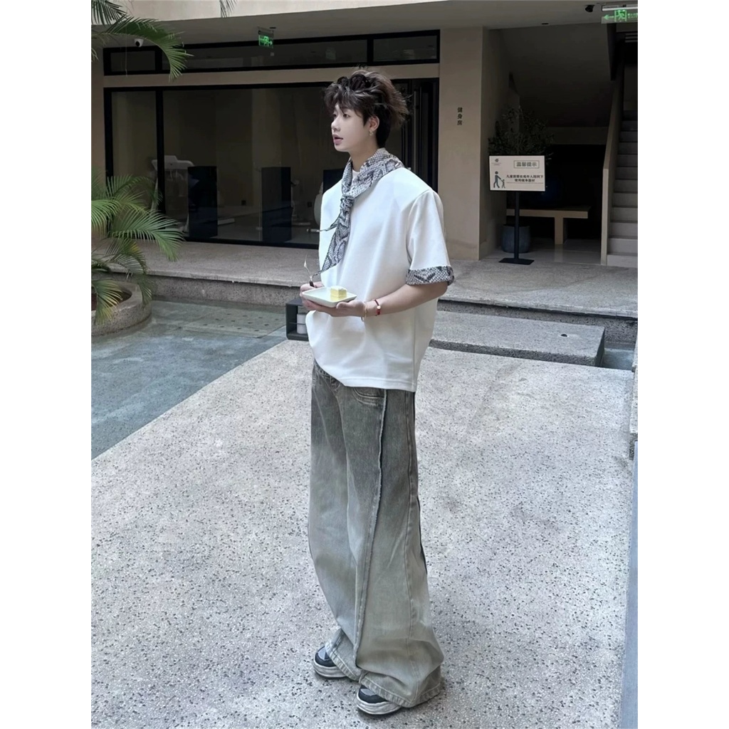 Áo thun Stee Cổ tròn PYTEE mix khăn cổ ICVCVNI Unisex Menwear Cotton