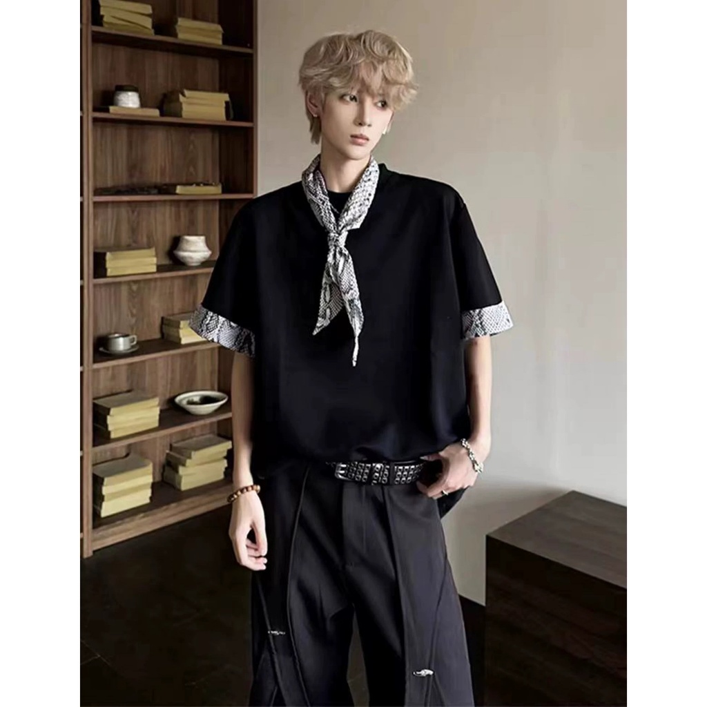 Áo thun Stee Cổ tròn PYTEE mix khăn cổ ICVCVNI Unisex Menwear Cotton