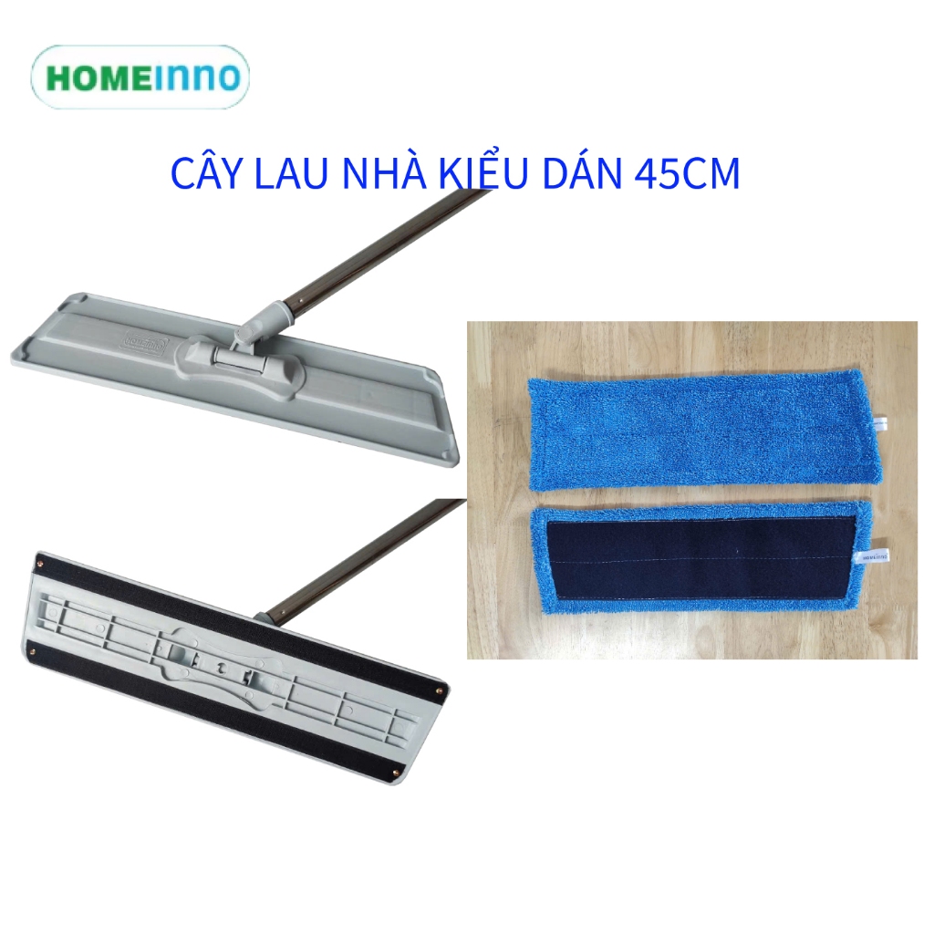 [HỎA TỐC]Cây Lau Nhà Bảng Lau Dán Nhựa 45cm Homeinno Cán Rút 90cm - Dài 140cm Hoặc Cán 4 Khúc Nối Dài 1m4