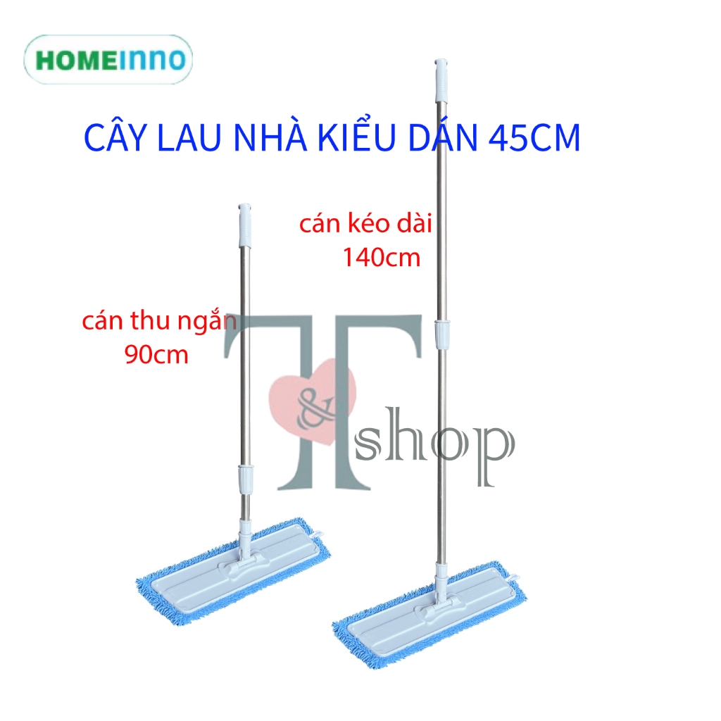 [HỎA TỐC]Cây Lau Nhà Bảng Lau Dán Nhựa 45cm Homeinno Cán Rút 90cm - Dài 140cm Hoặc Cán 4 Khúc Nối Dài 1m4