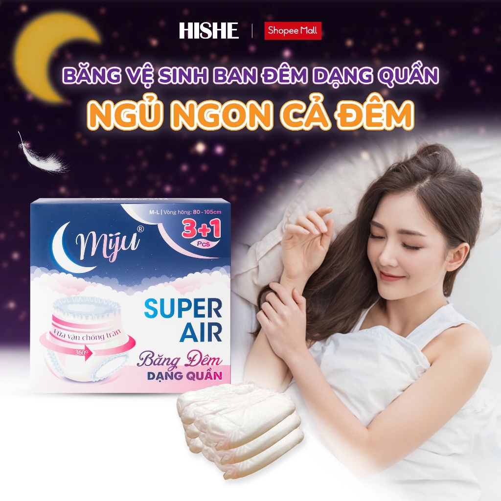 Băng vệ sinh quần Miju Siêu mỏng Size M -L -Dùng Đêm Cho Ngày “Dâu” Nhiều, ngủ ngon cả đêm, chống tràn hiệu quả đến 12H