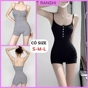 Jumpsuit Hai Dây Phối Cúc Ngực RANSHI SẴN MÚT NGỰC Liền Thân Ôm Body Sexy Quyến Rũ Chất Thun Tăm Lạnh - RBS046