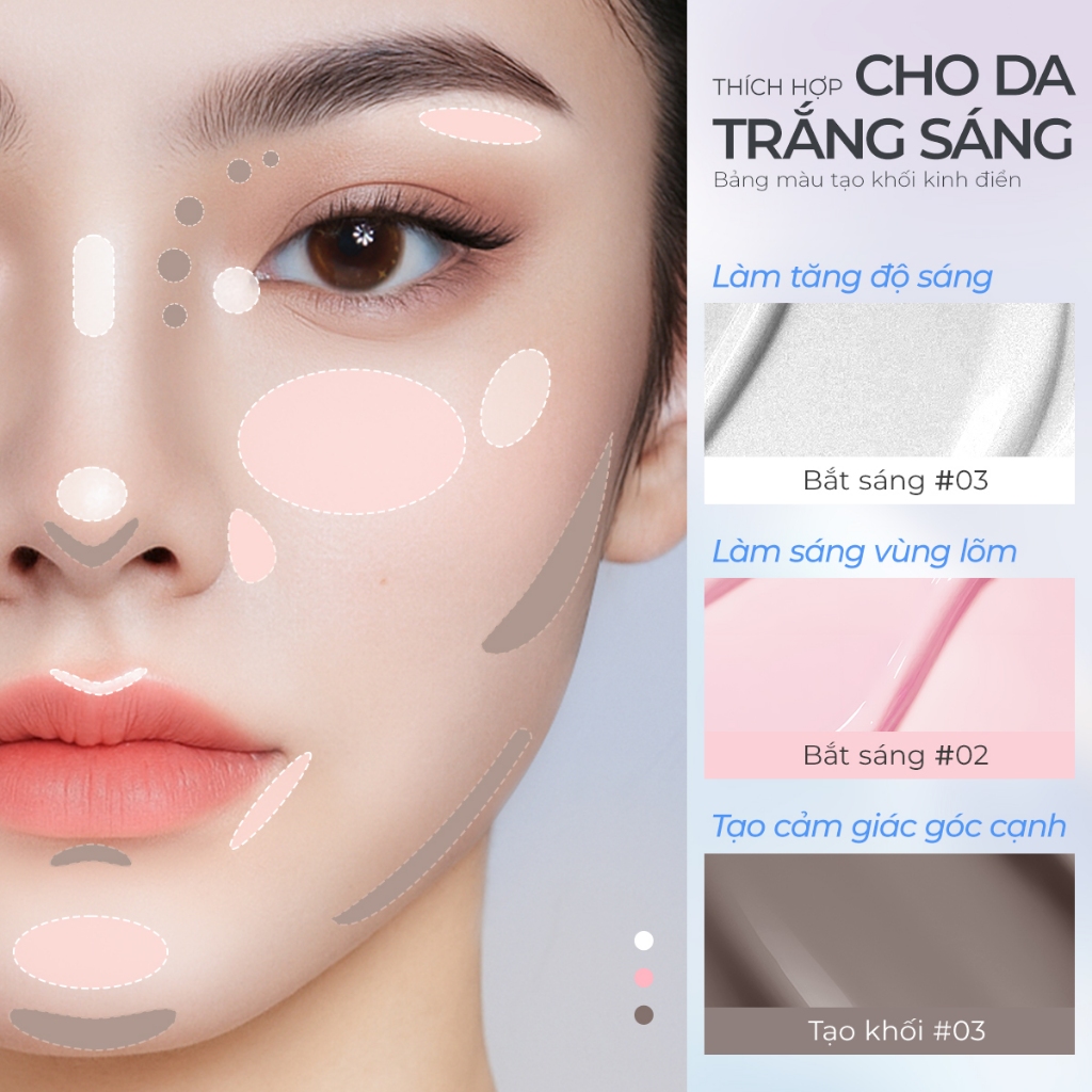 SACE LADY Liquid Contour lâu trôi có sắc tố cao + Kem bắt sáng dạng lỏng chống thấm bộ trang điểm