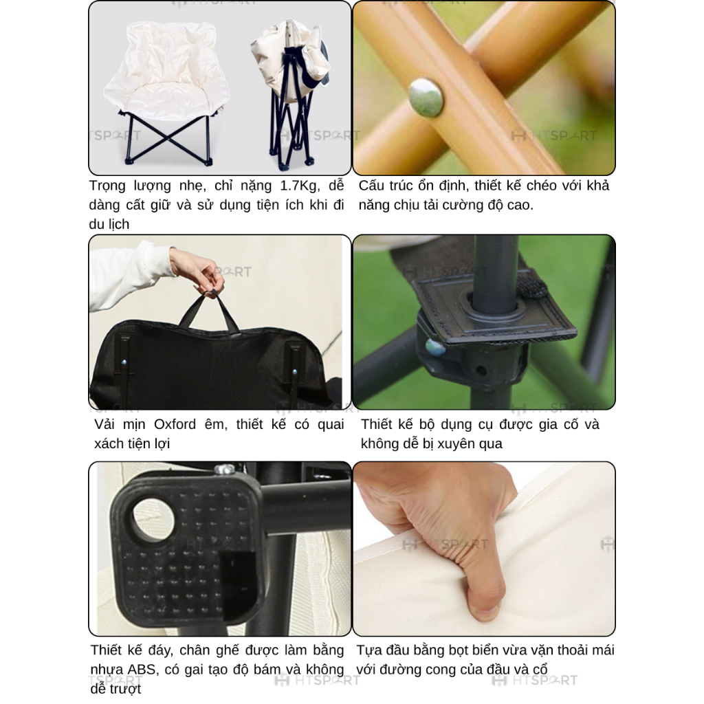 Ghế Đẩu Cắm Trại Có Tựa Lưng, Ghế Ngồi Điều Chỉnh Lưng Có Đệm – Ghế Du Lịch, Camping, Cắm Trại Ngoài Trời