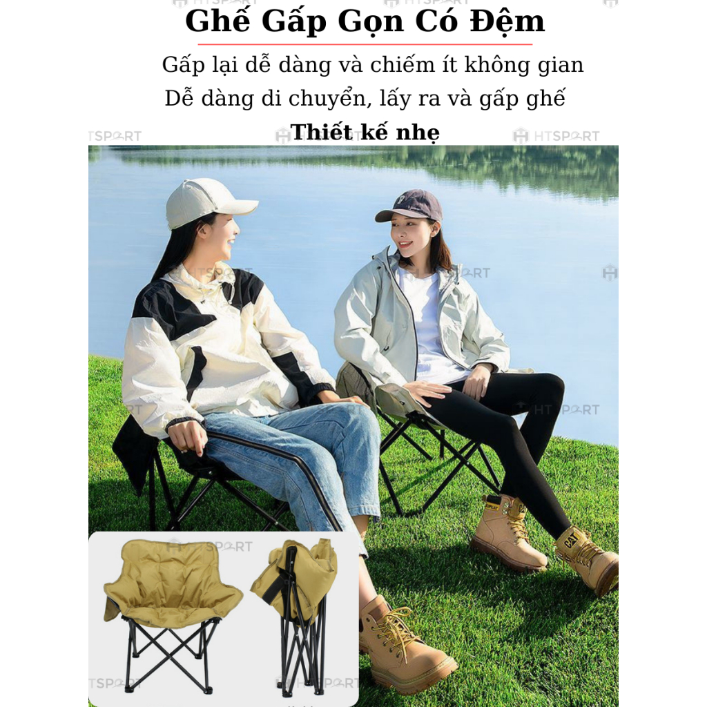 Ghế Đẩu Cắm Trại Có Tựa Lưng, Ghế Ngồi Điều Chỉnh Lưng Có Đệm – Ghế Du Lịch, Camping, Cắm Trại Ngoài Trời