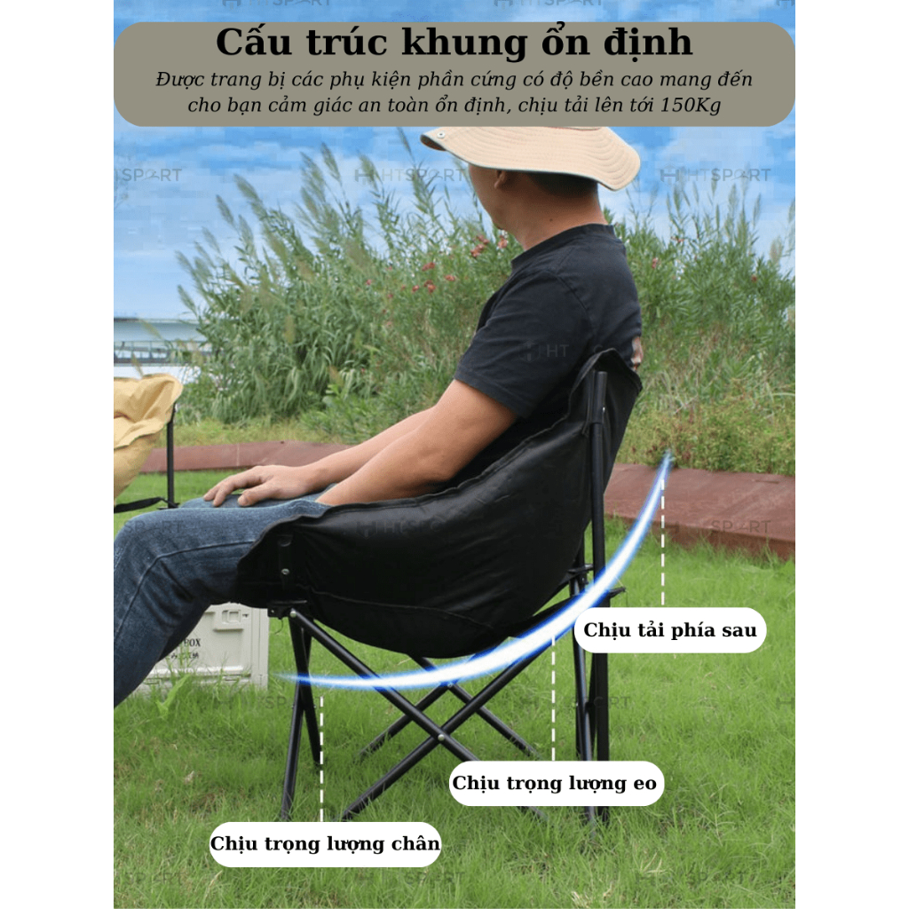 Ghế Đẩu Cắm Trại Có Tựa Lưng, Ghế Ngồi Điều Chỉnh Lưng Có Đệm – Ghế Du Lịch, Camping, Cắm Trại Ngoài Trời