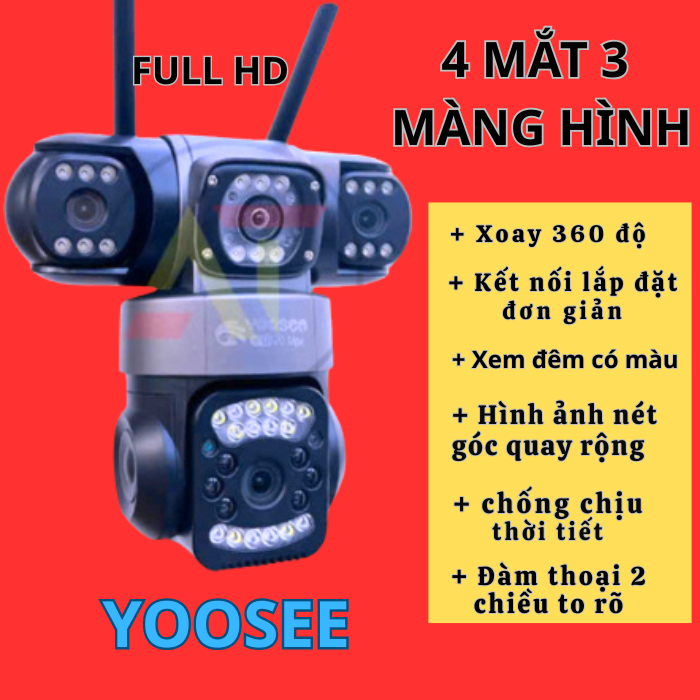 ( MẪU MỚI) Camera Yoosee 3 MẮT MÁY BAY ĐỘC LẬP FHD, 3 mắt xem 3 khung hình,2 mắt xoay ra phía sau,đầy đủ tính năng