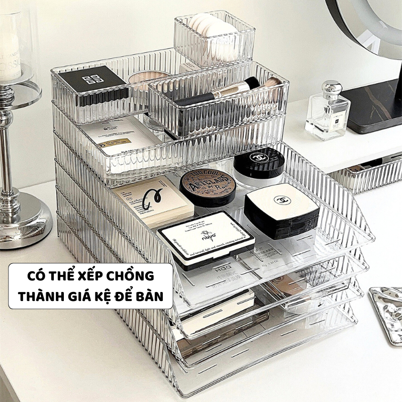 Khay Nhựa ENODA HOME Đựng Mĩ Phẩm Có Thể Xếp Chồng Tiện Lợi, Khay Đựng Đồ Trong Suốt Đa Kích Thước P300