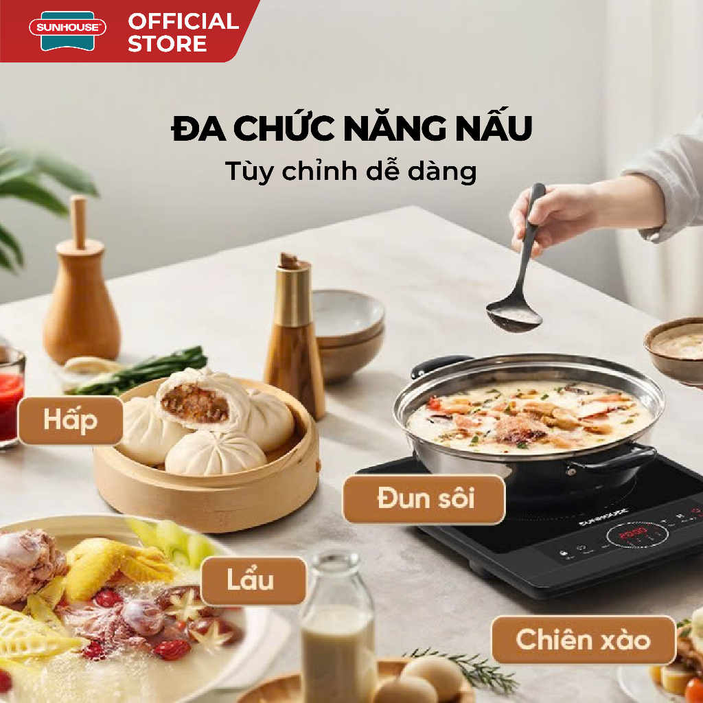 Bếp hồng ngoại Sunhouse SHD6012A - Công suất 2000W - Mặt kính pha lê - Chế độ hẹn giờ - Khóa trẻ em - Đa chức năng | BigBuy360 - bigbuy360.vn