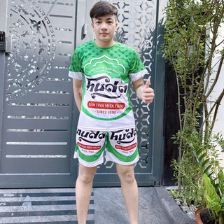 Bộ đồ nam thể thao Thun lạnh bia HUDA, Bộ nữ mặc nhà, tập gym co dãn 4 chiều mặc nhóm gia đình KL2