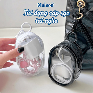 Túi đựng cáp sạc tai nghe trong suốt MAISON, Hộp đựng tai nghe chống nước chống bụi tiện lợi