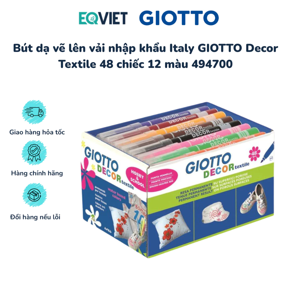 Bút dạ vẽ lên vải nhập khẩu Italy GIOTTO Decor Textile 48 chiếc 12 màu 494700