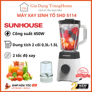 Máy Xay Sinh Tố Đa Năng Sunhouse SHD5114 Công Suất 450W - Lưỡi Dao Inox Sắc Bén Xay Đá - 3 Chức Năng