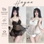 HT163 Váy ngủ sexy đính nơ xẻ v1 dáng xoè tiểu thư,đồ ngủ ren xuyên thấu tôn dáng HT163