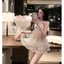 HT163 Váy ngủ sexy đính nơ xẻ v1 dáng xoè tiểu thư,đồ ngủ ren xuyên thấu tôn dáng HT163