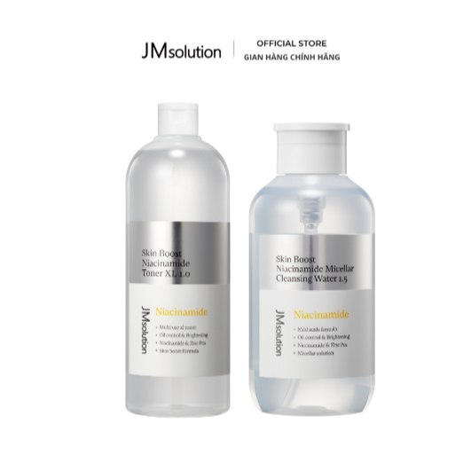 JMsolution combo làm sạch & cân bằng da, dưỡng ẩm mịn màng Skin Boost Cleansing Water & Toner（500ml + 600ml）