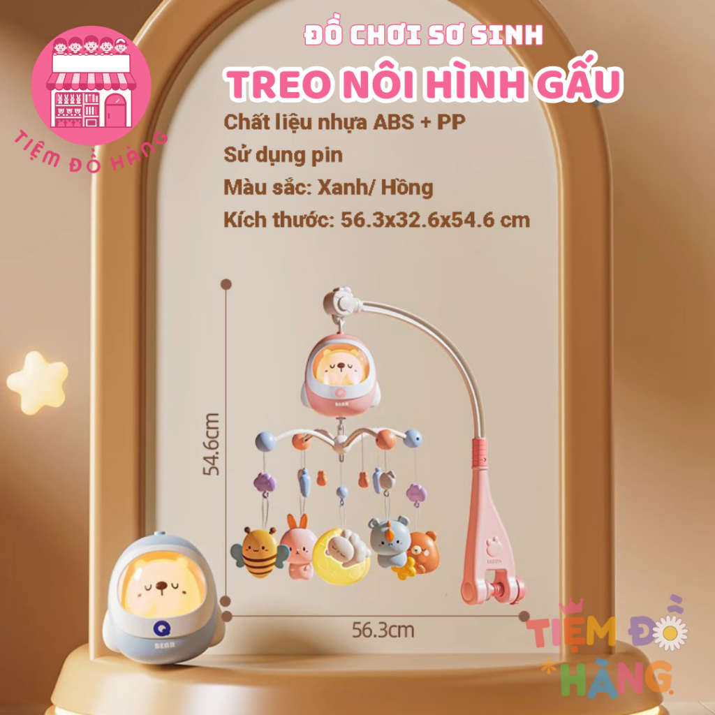 [Màu Hồng] Đồ Chơi Treo Nôi Cũi Cho Bé Sơ Sinh Điều Khiển Từ Xa Có Đèn, Nhạc, Xoay 360 Độ