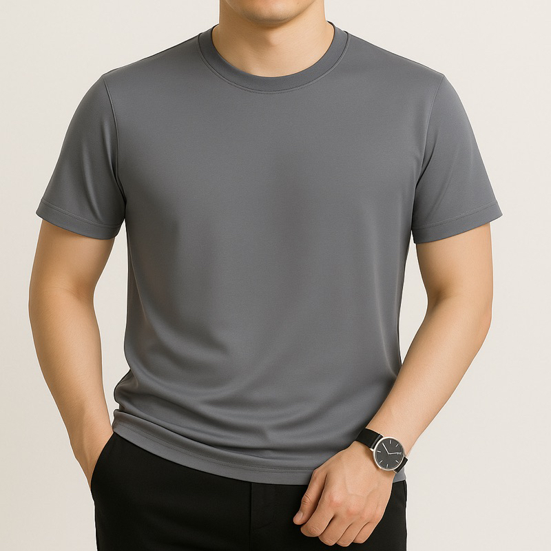 Áo Thun Nam Co Giãn 4 Chiều Cotton Lạnh Cổ Tròn Basic, Dễ Mặc Đi Làm Đi Chơi
