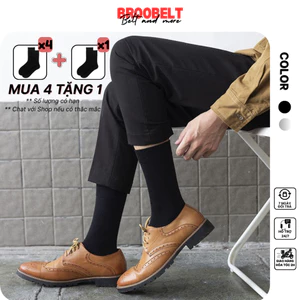 Tất cổ cao trơn nam Broobelt màu đen trắng phong cách basic, vớ công sở đi giày tây chất cotton TV01