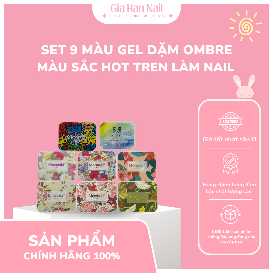 Set gel ombre 9 màu, Set gel đặc vẽ nổi 9 màu  - GIA HAN Nail