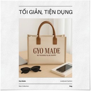Túi tote Canvas Charm GYOMADE® chất liệu cao cấp, quai simili chắc chắn, có khóa kéo | GP009BR