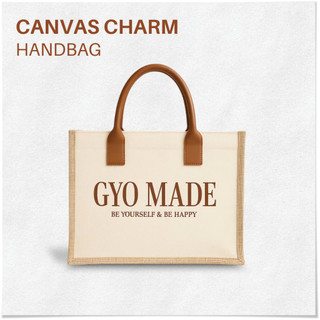 Túi tote Canvas Charm GYOMADE® chất liệu cao cấp, quai simili chắc chắn, có khóa kéo | GP009BR