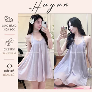 HT235 Váy ngủ sexy cổ yếm hở lưng sang chảnh,đồ ngủ lụa dáng xoè tôn dáng HT235