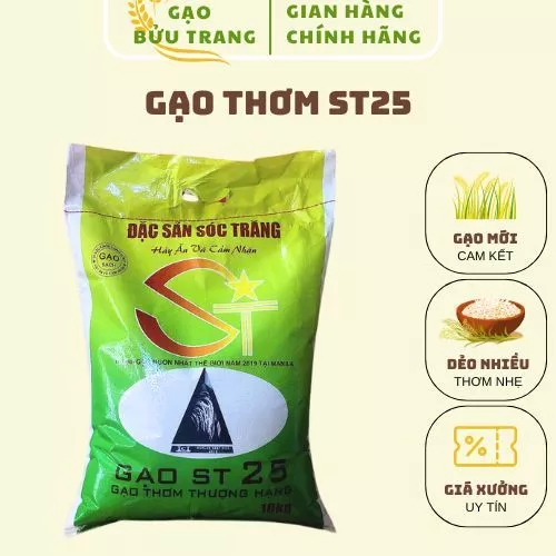 Gạo ST25 Lúa Tôm 5kg Gạo Mới Dẻo Nhiều Thơm Hạt Dài Thon - Gạo Bửu Trang