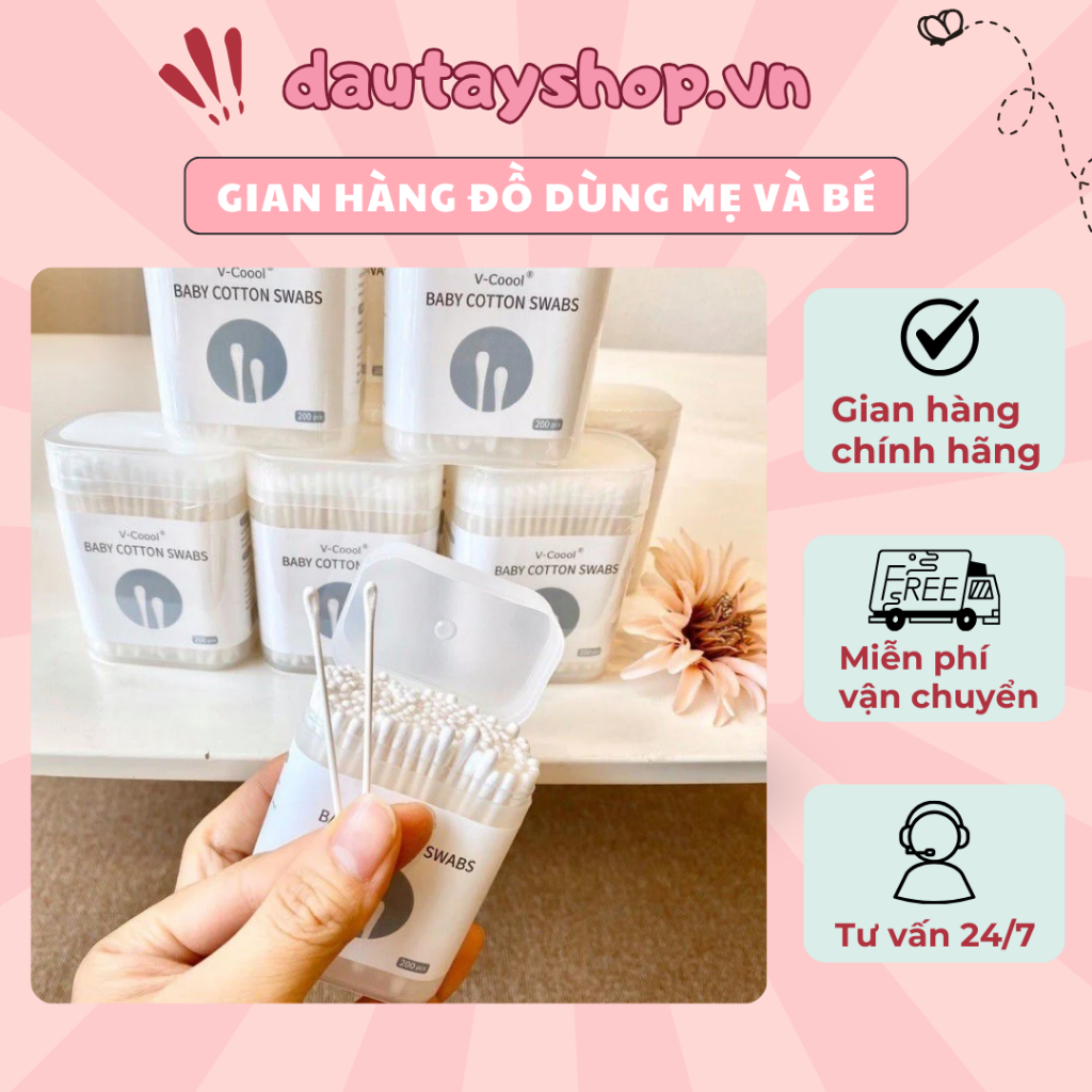 Tăm bông Vcool Tăm bông hai đầu thân giấy kháng khuẩn cho bé sơ sinh