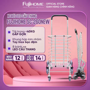 Xe kéo đi chợ siêu thị leo cầu thang 8 bánh gấp gọn Fujihome, xe đẩy hàng xếp gọn đa năng 6 bánh lên xuống cầu thang