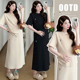 SET BẦU ÁO CỘC TAY THÊU KÈM CHÂN VÁY RỜI DÀI CÓ XẺ - 3 Màu