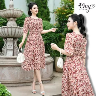 Đầm Thiết Kế EMY Thời Trang Cao Cấp Thanh Lịch EM7276 Dáng Xoè Cổ Tròn Tay Lỡ, Công Sở, Dự Tiệc