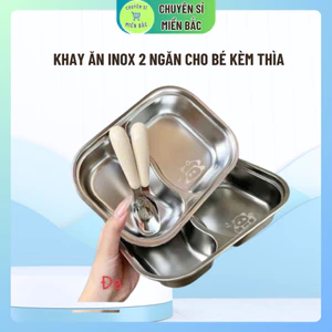 khay ăn inox 2 ngăn cho bé kèm thìa