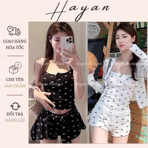 HT29f Đồ ngủ 2s sexy thun cotton nơ xinh dễ thương,Bộ pijama hotgirl croptop tôn dáng HT29f