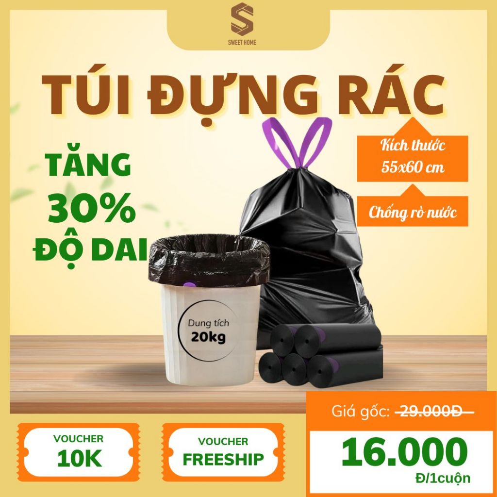 Túi đựng rác có dây rút SWEET HOME túi rác tự phân hủy size 55x60 cm có ...