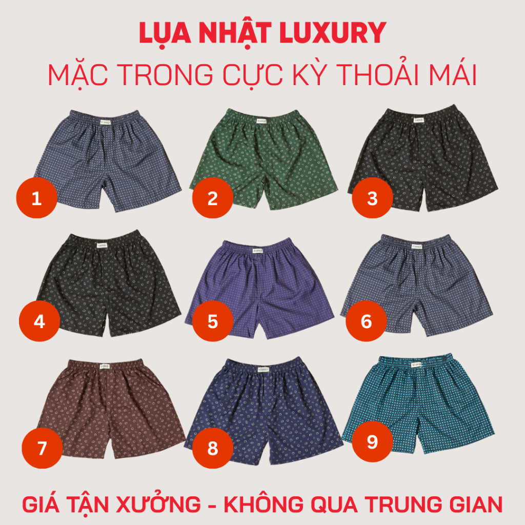 Quần đùi nam vải LỤA NHẬT mặc mát cực khi ngủ, nhiều màu, hạn chế nhăn, đủ size từ 45kg - 90kg