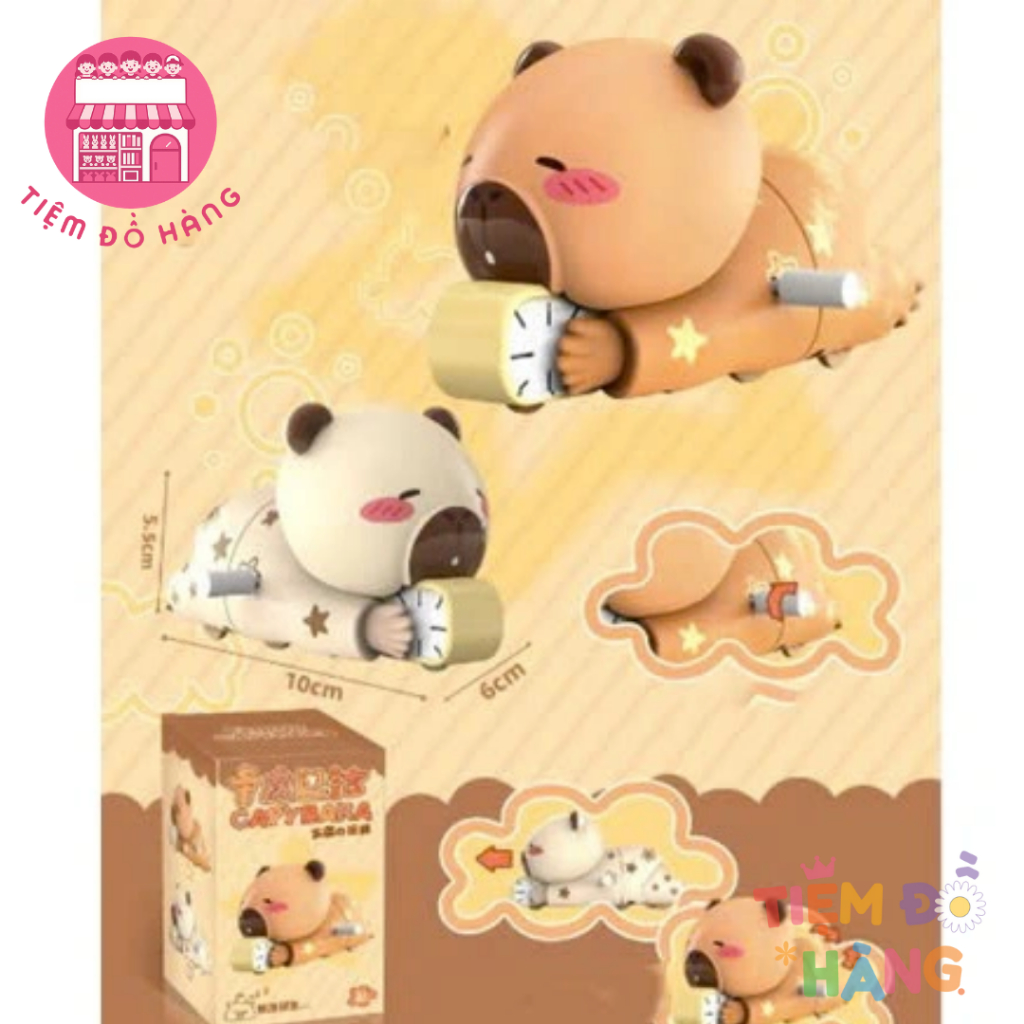 Đồ Chơi Capybara Vặn Cót Ôm Đồng Hồ Ngủ Nướng Tự Động Di Chuyển