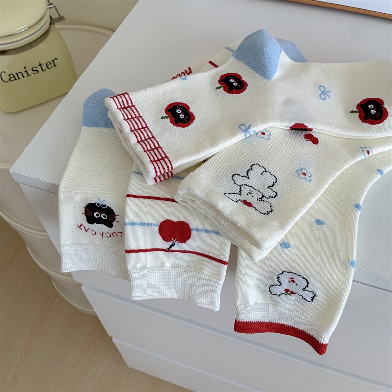 Vớ Tất Nữ cổ cao MÈO & TÁO màu đỏ phong cách thể thao, năng động.