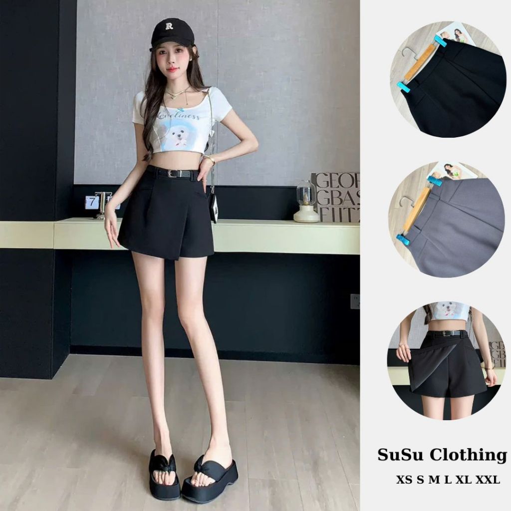 Quần short giả váy SuSu Clothing ngắn trên gối có túi kèm đai da quần nữ mùa hè mát Quần636