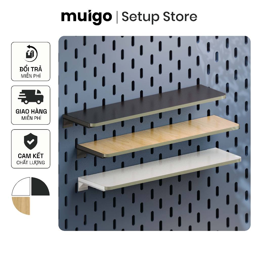 Kệ gỗ Trắng/ Đen cho bảng Pegboard (Kèm chân đỡ) | Phụ Kiện Pegboard Đa Năng