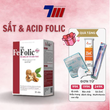Viên Uống Hỗ Trợ Bổ Sung Sắt Và Acid Folic Fe Folic Plus (Hộp 3 vỉ x 10 viên)
