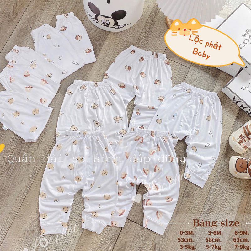 Set 10 Quần Dài Quần Chục Đáp Đũng Thun Lạnh Sơ Sinh Cho Bé Gái, Bé Trai 3-9kg