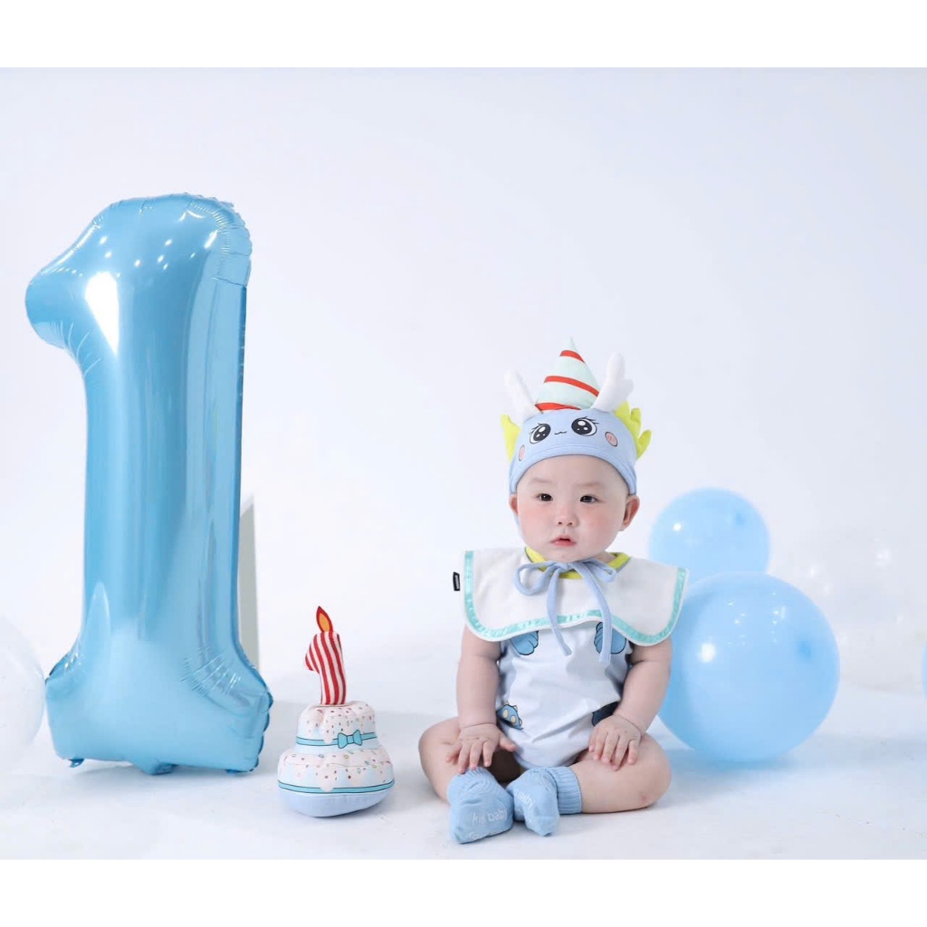 Sẵn Ship Kèm BÁNH SINH NHẬT- Bodysuit Rồng Xanh Dương cover Uhorang kèm mũ yếm và tất xanh em bé Hàn Quốc bé 7-13k