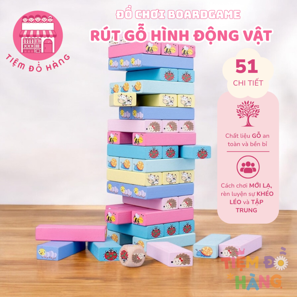 Bộ Rút Gỗ Hình Động Vật Cho Bé, Thiết Kế Nghộ Nghĩnh, Đáng Yêu
