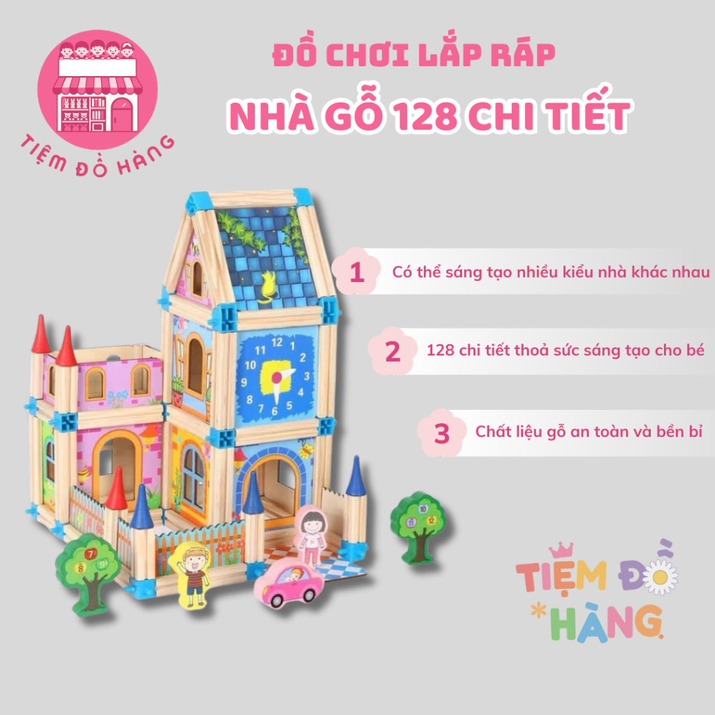 Đồ Chơi Lắp Ghép Mô Hình Nhà Gỗ 3D 128 Chi Tiết, Nâng Cao Tính Tư Duy Cho Bé