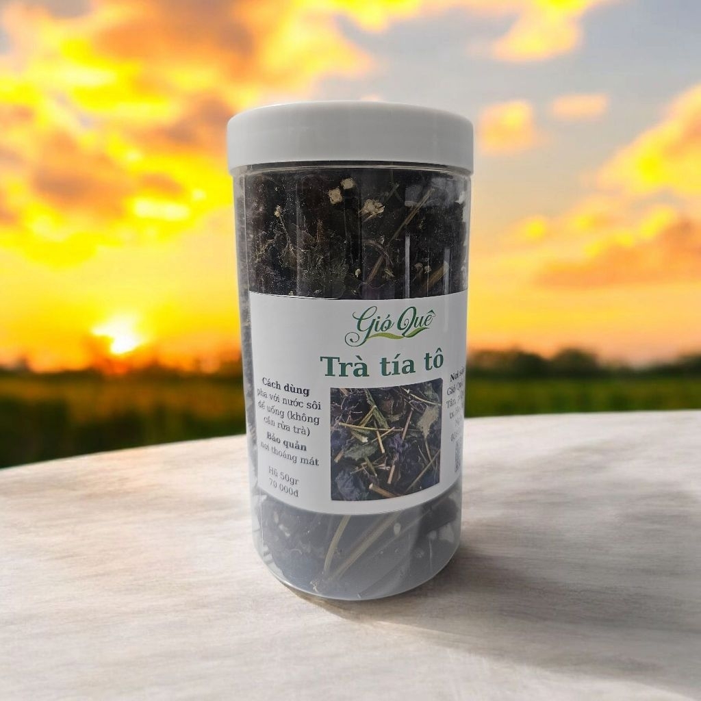 Trà tía tô Gió Quê (Thân + lá tía tô sấy) hũ 1000ml -50gr