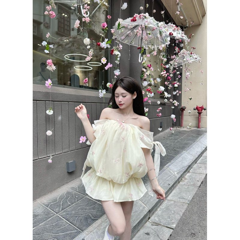 🎀𝗠𝗶𝗻𝗮 𝗗𝗿𝗲𝘀𝘀-Váy hè tơ mềm thêu nơ tay bồng thắt nơ điệu cho nữ - BRAND BY FAIRY 🧚🏻(TẶNG KÈM QUẦN BẢO HỘ)