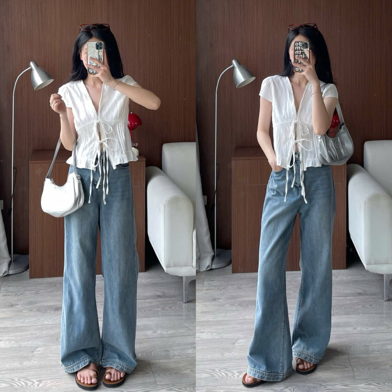 Quần jeans ống loe rộng 6963 NỮ the.sweaterweather TSW (ảnh thật)
