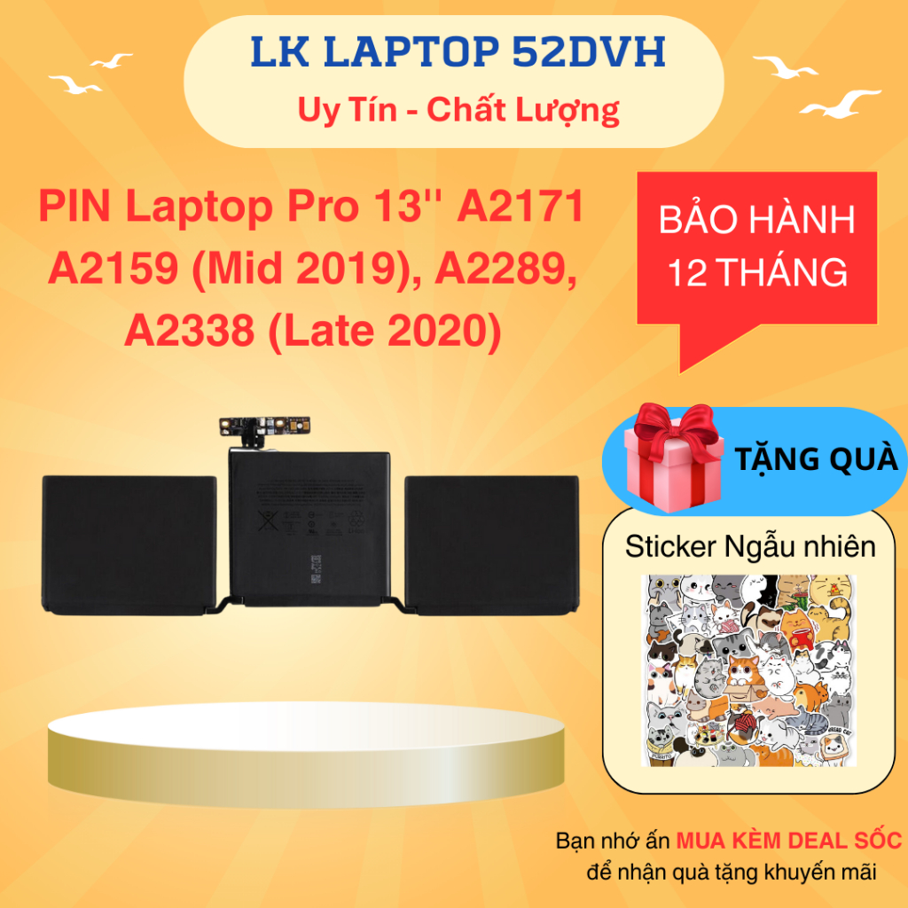Pin Laptop A2171 Pro 13'' A2159 (Mid 2019), A2289, A2338 (Late 2020) - Battery A2171 New 100%